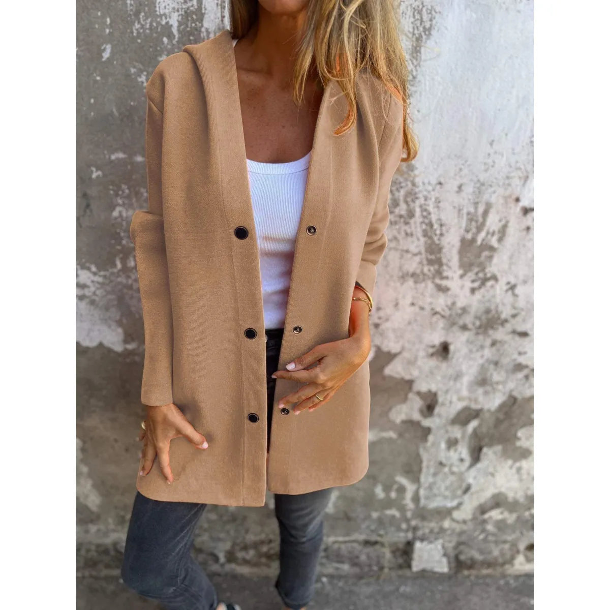 Casual Hooded Single-Breasted Cardigan Fashion Loose Solid Color Jacket Spring And Autumn Women's Clothing